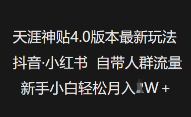 天涯神贴4.0版本最新玩法，抖音·小红书自带人群流量，新手小白轻松月入过W-小艾项目网