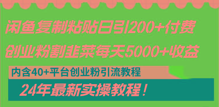 闲鱼复制粘贴日引200+付费创业粉，割韭菜日稳定5000+收益，24年最新教程！-小艾项目网