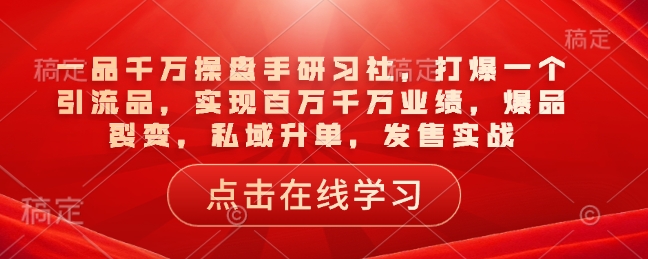 一品千万操盘手研习社，打爆一个引流品，实现百万千万业绩，爆品裂变，私域升单，发售实战-小艾项目网