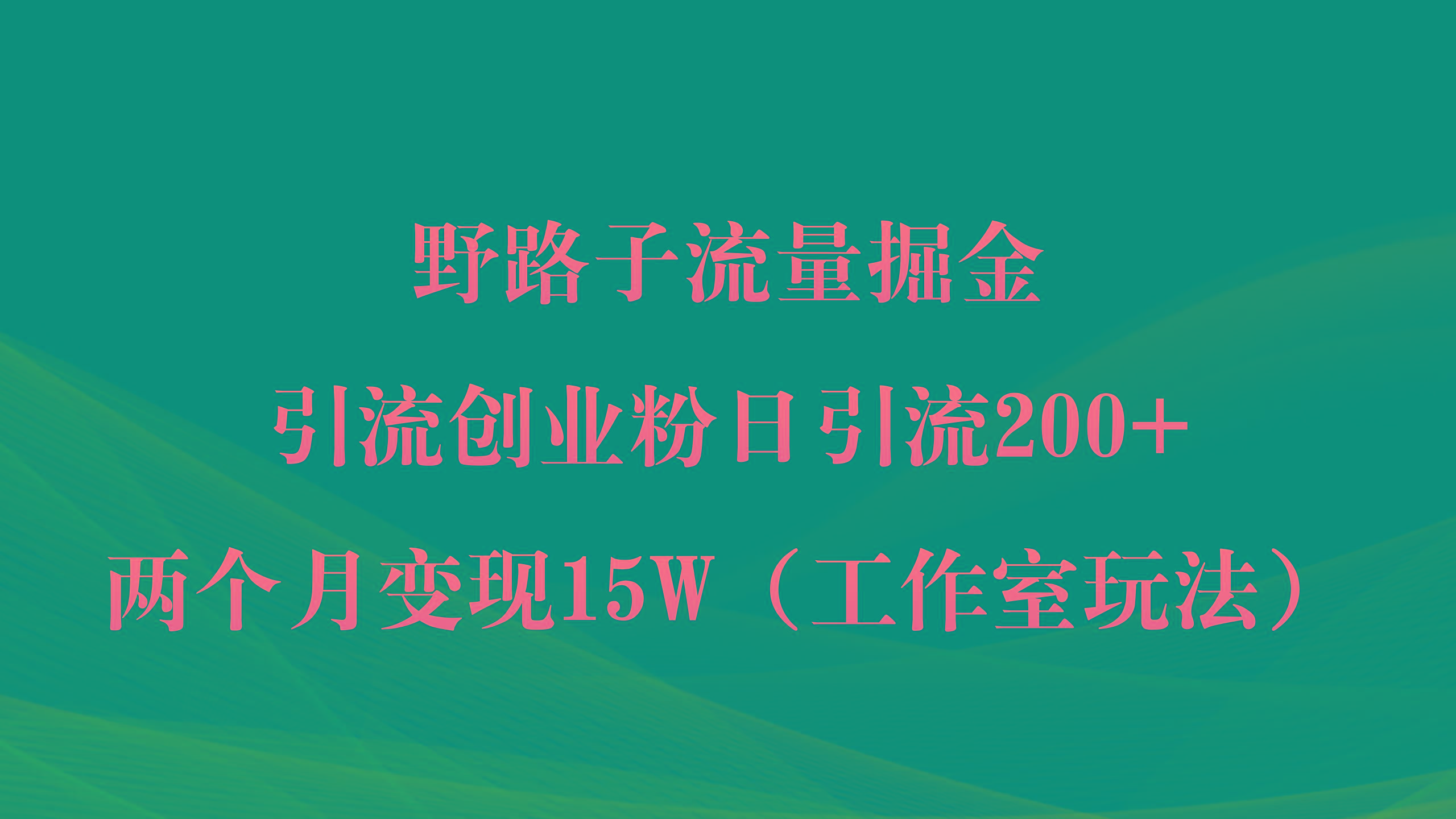 (9513期)野路子流量掘金，引流创业粉日引流200+，两个月变现15W(工作室玩法))-小艾项目网