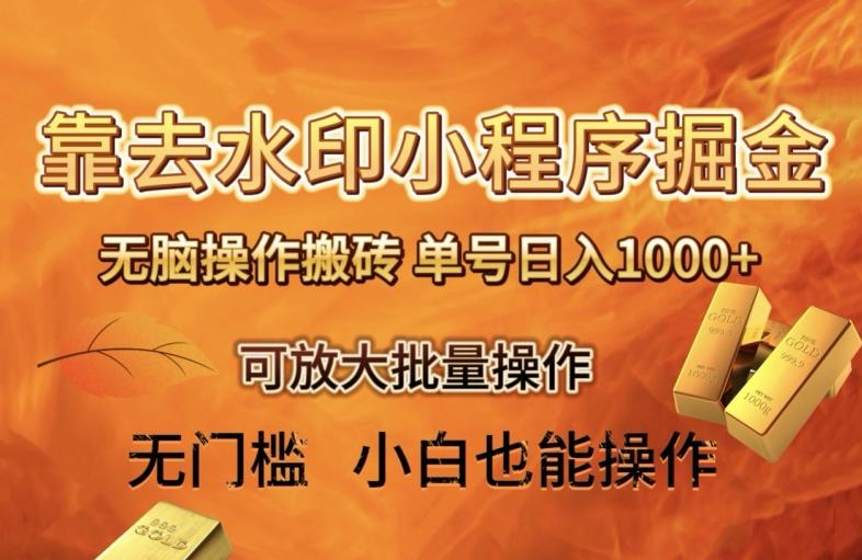 靠去水印小程序无脑操作搬砖，单号日入1000+保姆级教程可放大批量操作【揭秘】-小艾项目网