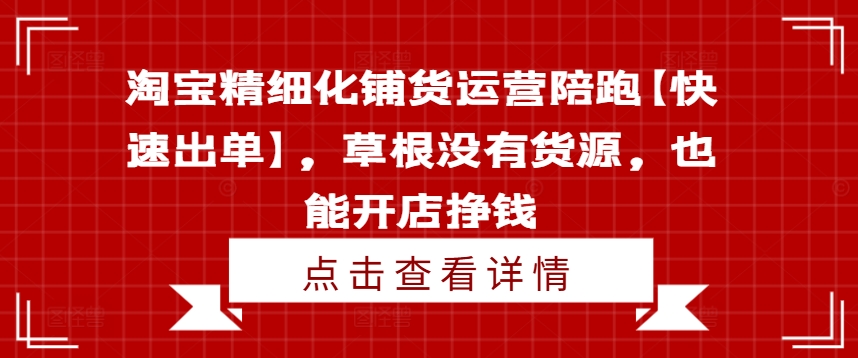 淘宝精细化铺货运营陪跑【快速出单】，草根没有货源，也能开店挣钱-小艾项目网