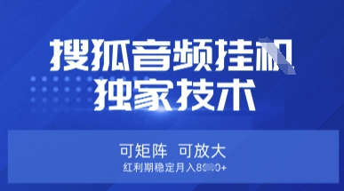 【搜狐音频挂G】独家技术，可矩阵可放大，红利期稳定月入8k【揭秘】-小艾项目网