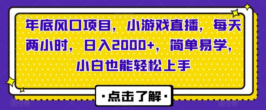 年底风口项目，小游戏直播，每天两小时，日入2000+，简单易学，小白也能轻松上手-小艾项目网