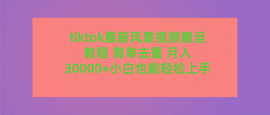 (9804期)tiktok最新风景视频搬运教程 简单去重 月入30000+附全套工具-小艾项目网