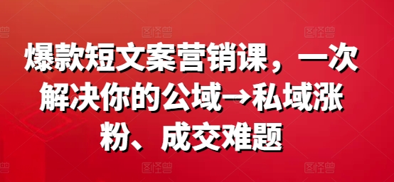 爆款短文案营销课，一次解决你的公域→私域涨粉、成交难题-小艾项目网