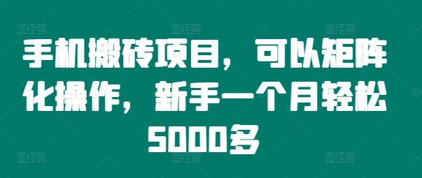 手机搬砖项目，可以矩阵化操作，新手一个月轻松5000多-小艾项目网
