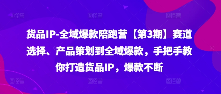 货品IP全域爆款陪跑营【第3期】赛道选择、产品策划到全域爆款，手把手教你打造货品IP，爆款不断-小艾项目网