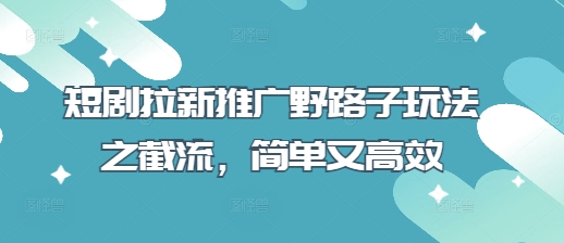 短剧拉新推广野路子玩法之截流，简单又高效-小艾项目网