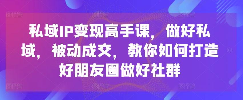 私域IP变现高手课，做好私域，被动成交，教你如何打造好朋友圈做好社群-小艾项目网
