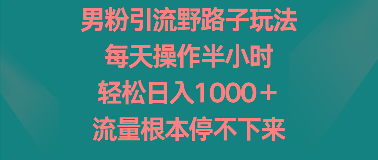 男粉引流野路子玩法，每天操作半小时轻松日入1000＋，流量根本停不下来-小艾项目网