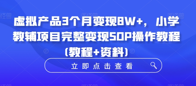 虚拟产品3个月变现8W+，小学教辅项目完整变现SOP操作教程(教程+资料)-小艾项目网