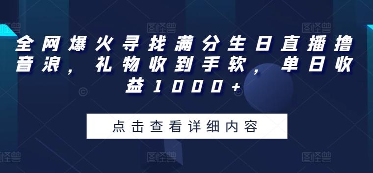 全网爆火寻找满分生日直播撸音浪，礼物收到手软，单日收益1000+【揭秘】-小艾项目网