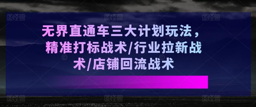 无界直通车三大计划玩法，精准打标战术/行业拉新战术/店铺回流战术-小艾项目网