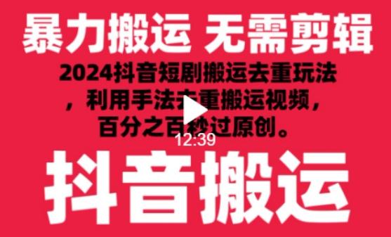 2024最新抖音搬运技术，抖音短剧视频去重，手法搬运，利用工具去重，达到秒过原创的效果【揭秘】-小艾项目网