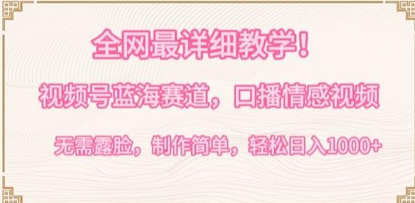 全网最详细教学，视频号蓝海赛道，口播情感视频，无需露脸，制作简单，轻松实现日入1000+【揭秘】-小艾项目网