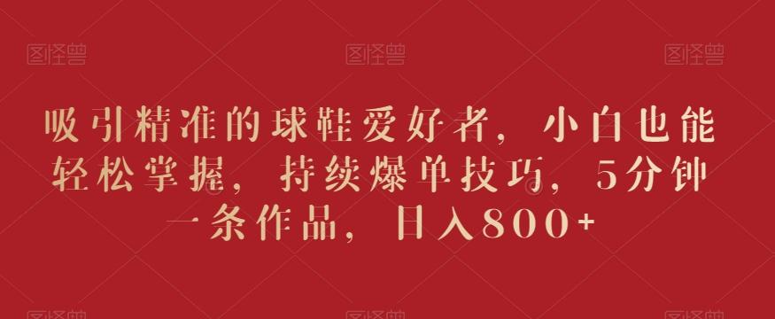 吸引精准的球鞋爱好者，小白也能轻松掌握，持续爆单技巧，5分钟一条作品，日入800+【揭秘】-小艾项目网