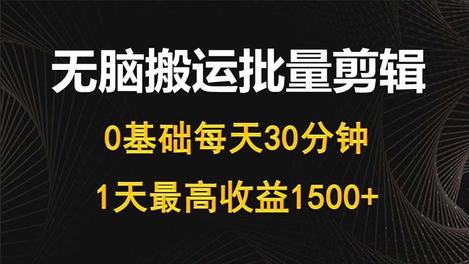 (10008期)每天30分钟，0基础无脑搬运批量剪辑，1天最高收益1500+-小艾项目网
