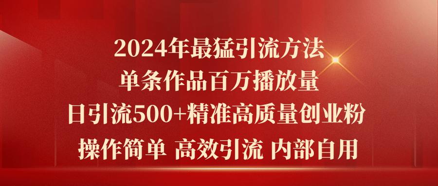 2024年最猛暴力引流方法，单条作品百万播放 单日引流500+高质量精准创业粉-小艾项目网