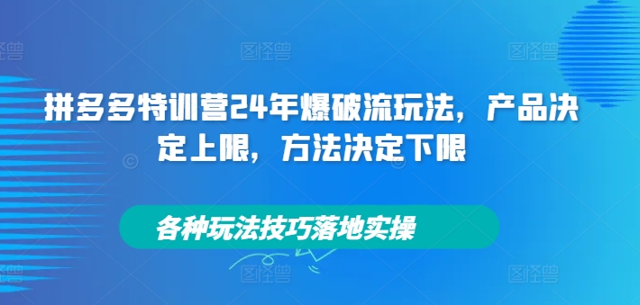 拼多多特训营24年爆破流玩法，产品决定上限，方法决定下限，各种玩法技巧落地实操-小艾项目网