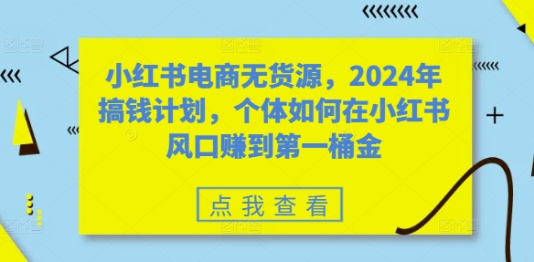小红书电商无货源，2024年搞钱计划，个体如何在小红书风口赚到第一桶金-小艾项目网