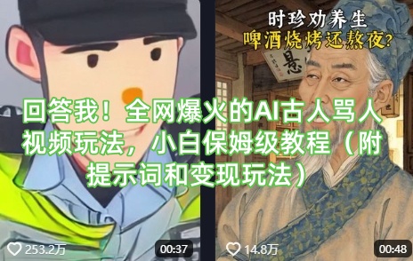 回答我！全网爆火的AI古人骂人视频玩法，小白保姆级教程(附提示词和变现玩法)-小艾项目网