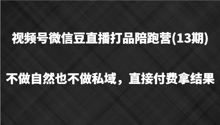 视频号微信豆直播打品陪跑(13期)，不做不自然流不做私域，直接付费拿结果-小艾项目网