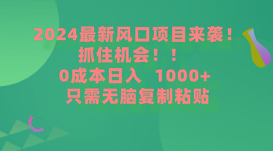 (9899期)2024最新风口项目来袭，抓住机会，0成本一部手机日入1000+，只需无脑复…-小艾项目网