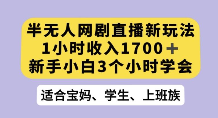 半无人网剧直播新玩法，1小时收入1700+，新手小白3小时学会【揭秘】-小艾项目网