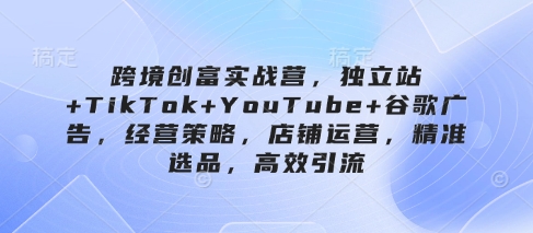 跨境创富实战营，独立站+TikTok+YouTube+谷歌广告，经营策略，店铺运营，精准选品，高效引流-小艾项目网