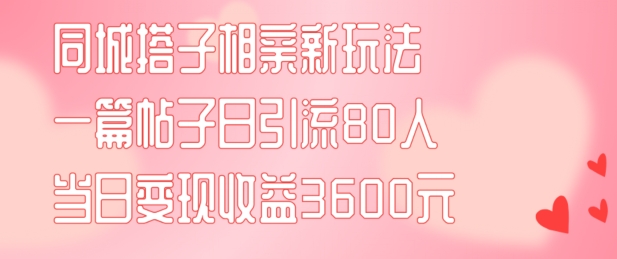 同城搭子相亲新玩法一篇帖子引流80人当日变现3600元(项目教程+实操教程)【揭秘】-小艾项目网
