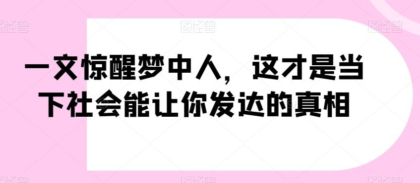 一文惊醒梦中人，这才是当下社会能让你发达的真相【公众号付费文章】-小艾项目网
