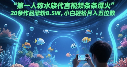 第一人称水族代言视频条条爆火，20条作品涨粉8.5W，小白轻松月入五位数-小艾项目网