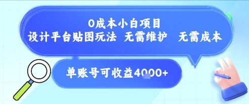 0成本小白项目，设计平台贴图玩法，无需维护，无需成本，单账号单月可产生收益4k+-小艾项目网