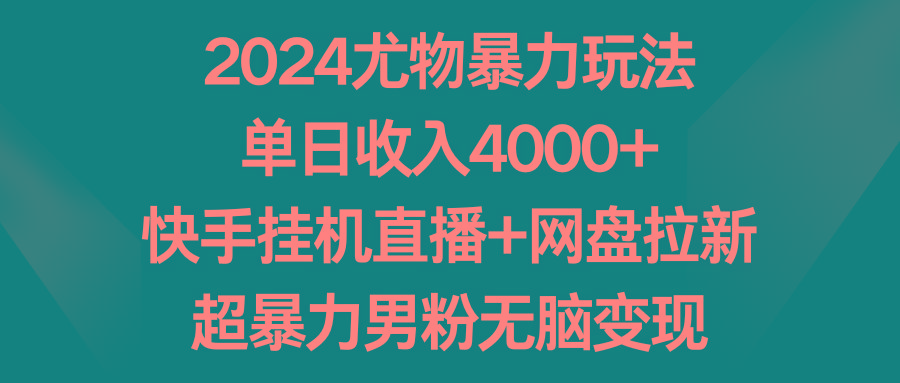 2024尤物暴力玩法 单日收入4000+快手挂机直播+网盘拉新 超暴力男粉无脑变现-小艾项目网