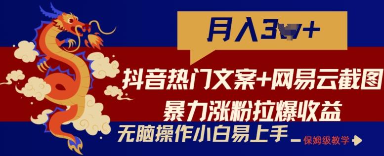 抖音热门文案+网易云截图暴力涨粉拉爆收益玩法，小白无脑操作，简单易上手【揭秘】-小艾项目网