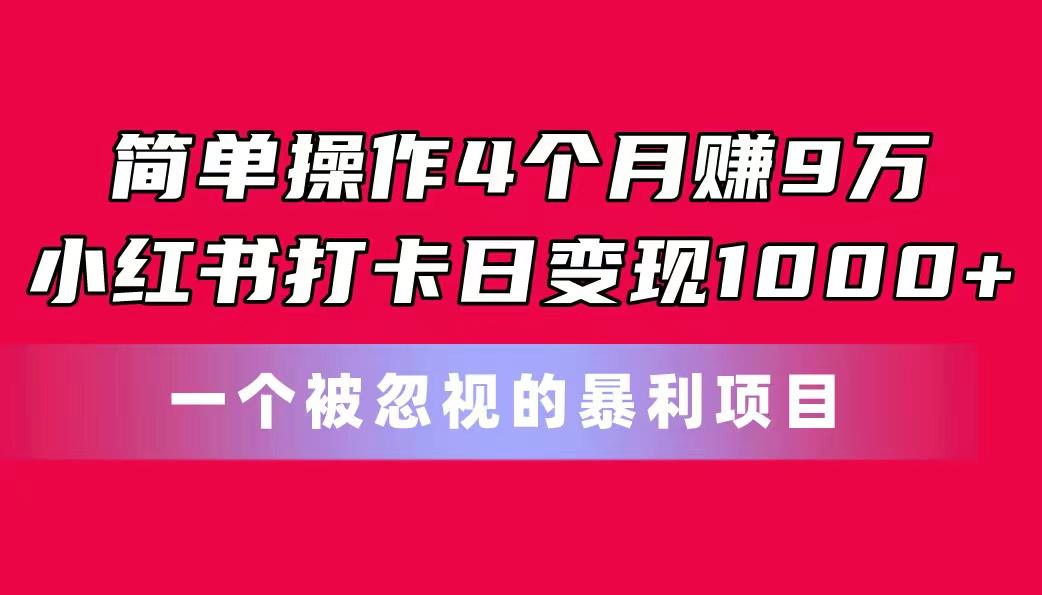 简单操作4个月赚9万！小红书打卡日变现1000+！一个被忽视的暴力项目-小艾项目网