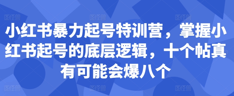 小红书暴力起号特训营，掌握小红书起号的底层逻辑，十个帖真有可能会爆八个-小艾项目网