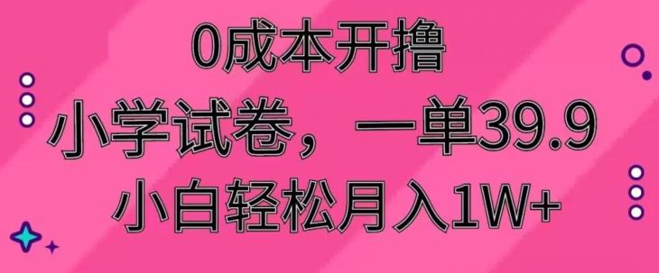 0成本开撸，小学试卷，一单39.9，小白轻松月入1W+-小艾项目网