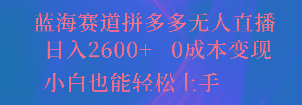 蓝海赛道拼多多无人直播，日入2600+，0成本变现，小白也能轻松上手-小艾项目网