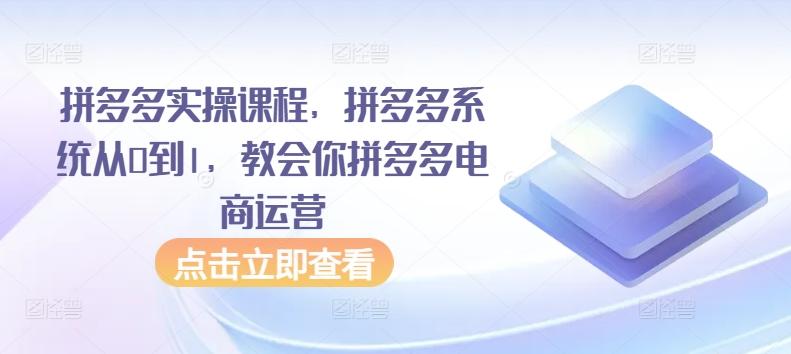 拼多多实操课程，拼多多系统从0到1，教会你拼多多电商运营-小艾项目网