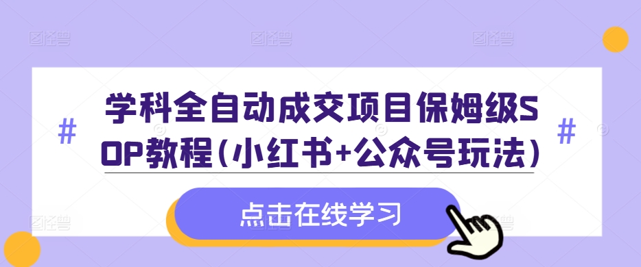 学科全自动成交项目保姆级SOP教程(小红书+公众号玩法)含资料-小艾项目网