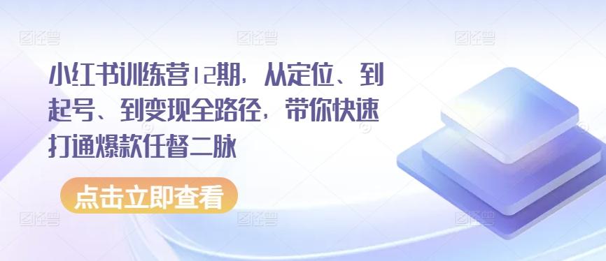小红书训练营12期，从定位、到起号、到变现全路径，带你快速打通爆款任督二脉-小艾项目网