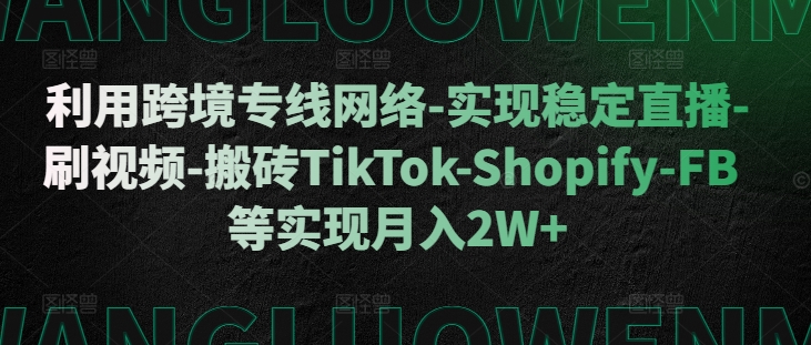 利用跨境专线网络-实现稳定直播-刷视频-搬砖TikTok-Shopify-FB等实现月入2W+【揭秘】-小艾项目网