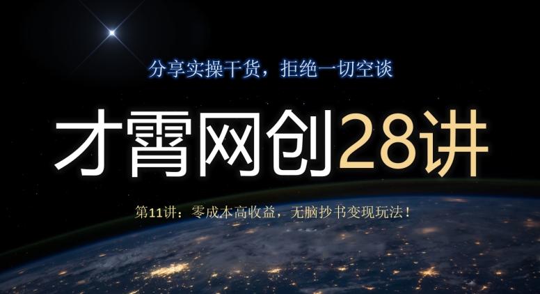 才霄网创28讲第11讲：零成本高收益，无脑抄书变现玩法！-小艾项目网