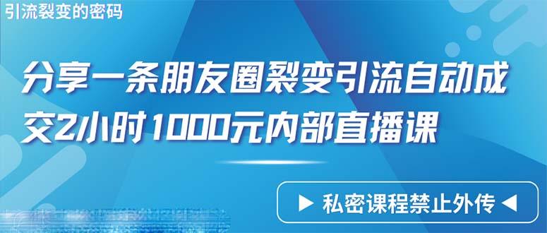 (9850期)仅靠分享一条朋友圈裂变引流自动成交2小时1000内部直播课程-小艾项目网