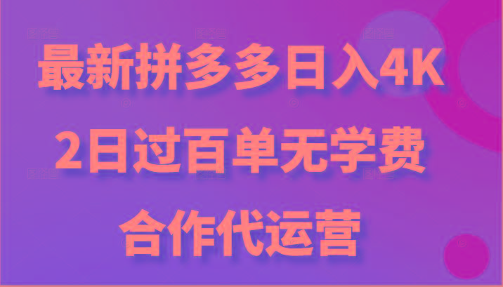 最新拼多多，日入4K+，2日过百单无学费，合作代运营-小艾项目网