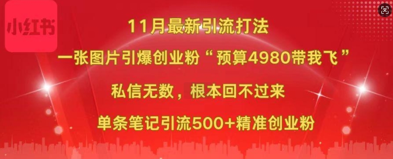 小红书11月最新图片打粉，一张图片引爆创业粉，“预算4980带我飞”，单条引流500+精准创业粉-小艾项目网