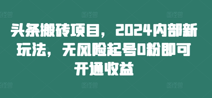 头条搬砖项目，2024内部新玩法，无风险起号0粉即可开通收益-小艾项目网