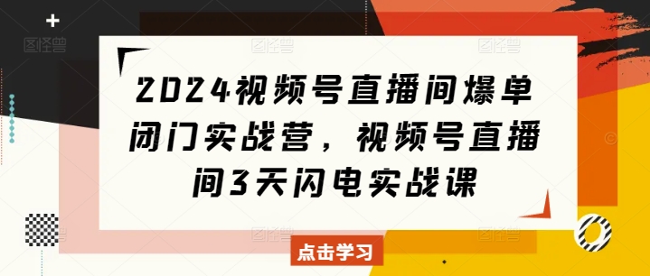 2024视频号直播间爆单闭门实战营，视频号直播间3天闪电实战课-小艾项目网